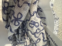 Vtg Concord Fabrics Joan Kessler 52 X 5 Yds Blue Bow On White Beauregard