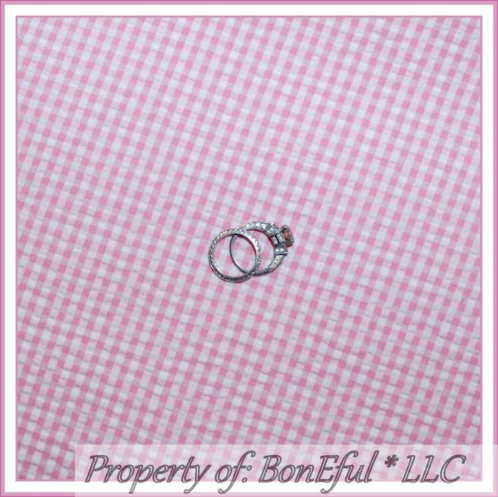 BonEful Fabric FQ Cotton Decor VTG Pink White Seersucker Gingham Check Baby Girl
