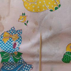 VTG JUVENILE NOVELTY BABY NURSERY COTTON FABRIC Bunny Cat Musical Pig Pink 36×57
