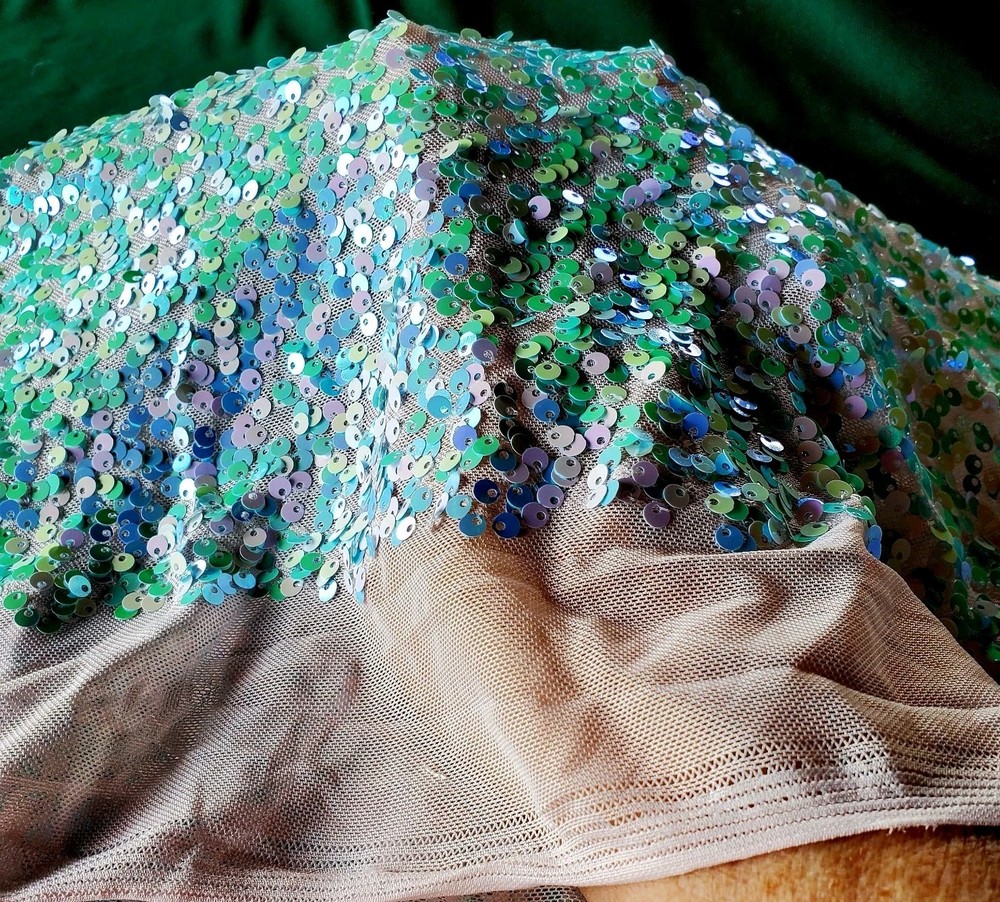 Vintage Gorgeous Heavy Sequined Fabric 72″ X 60″ (2yds) Evening Gown Weddings