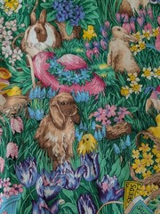 VTG Fabric Traditions Fabric Bunny Chics Hat Floral Garden 71×44 90’s