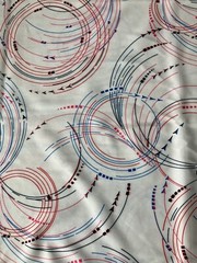 1 yard 60″ wide Vintage Siltex Allover Circle Arrow Pattern red blue black ink