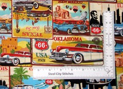 USA Route 66 States Travel Scenes Fabric Lifes A Kick Cotton Blank Textiles Yard