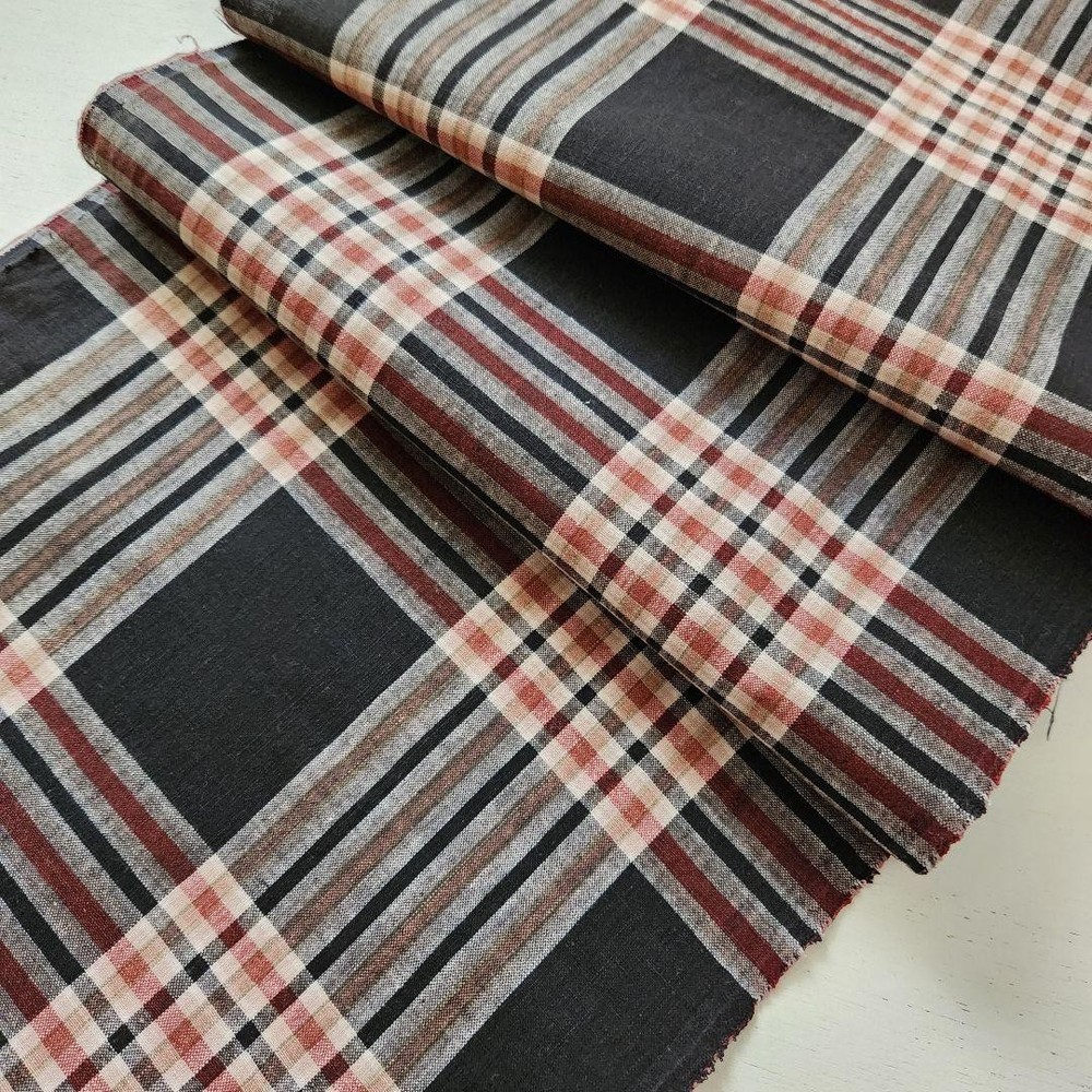 Futon Side Fabric Grid Pattern Black Red Brown 34cm W x 165cm L Cotton
