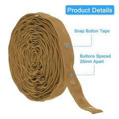 6 Yard Snap Button Tape Press Round Button Plastic Sewing Tape, Dark Khaki
