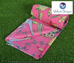 10 Yard Indian Hand Block Floral Print Pure Cotton Running Fabric Pink