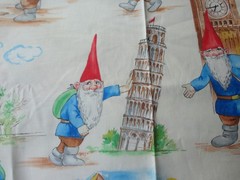 2 half yd fabric pieces OOP unique Michael Miller gnomes traveler and mushrooms