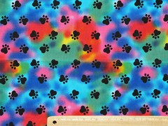 Paw Prints on Tie Dye Novelty Fabric, By the Half Yard, Dogs