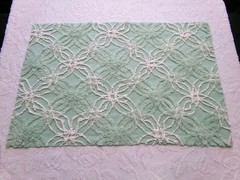 creamy jade green vtg chenille bedspread fabric 17″ x 25″ quilt material