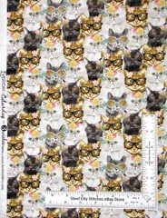 Cat Fabric Packed Cats Wearing Glasses Everyday Caturday Cotton 3 Wishes By Yard