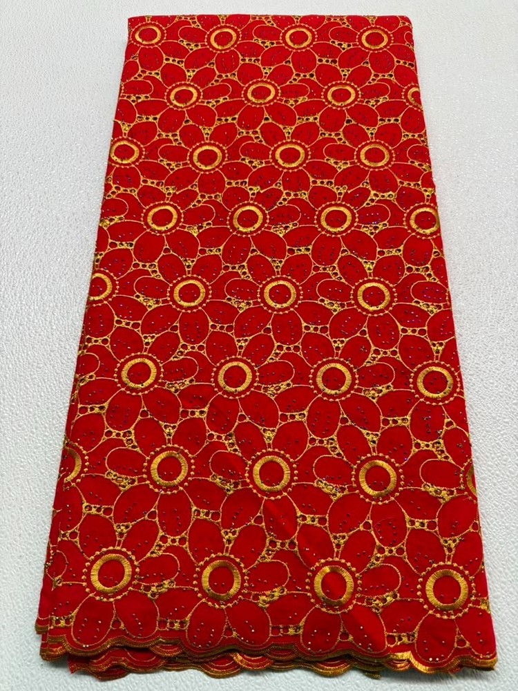 Red Gold Voile Lace- Gold Floral Lace- Sold by 5 Yards..