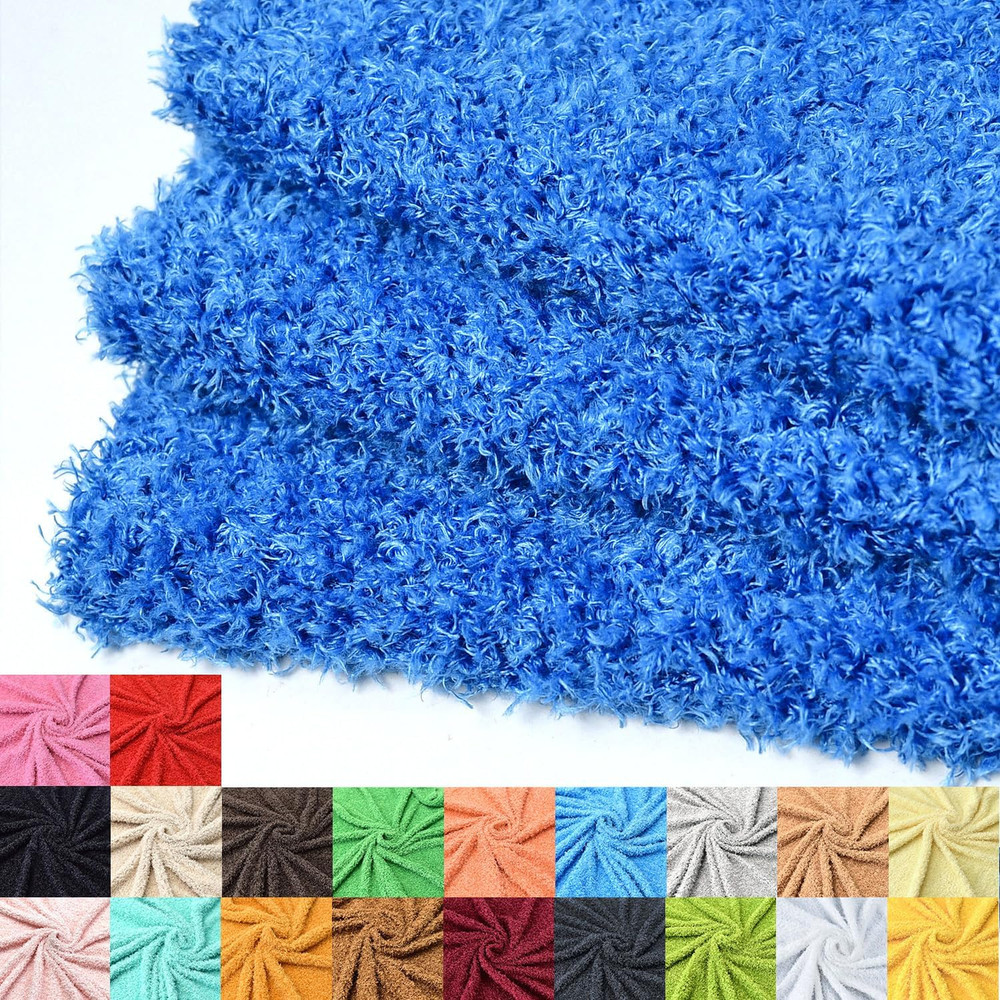 Faux Fur Fabric Blue Curly Teddy Plush Material 36×59 Inches for Craft Sewing