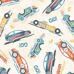 Michael Miller Fabrics~ Tossed Race Cars~Cream~VROOM ~ BTY, CX10776 ~Boys Fabric