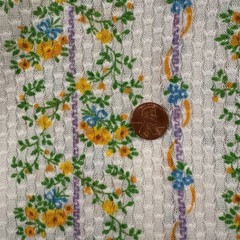 Vintage Fabric Sewing Craft Knit Small Flowers White Yellow Green 2.33 Yards