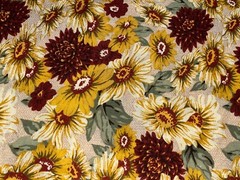 1/2+ Yd Vintage Springs Cotton Fabric Golden Yellow Daisies & Dark Red Mums