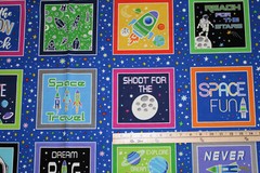 Lift Off Space Galaxy Astronuat Planets Rocket Shuttle Fabric Panel 23″ #12601