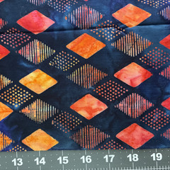 1 Yard Beautiful Unique Batik Fabric Orange & Royal Blue Harlequin Diamonds QSQ