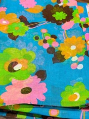Vintage Retro VIP Fabric Pink Blue Green Mod Floral Semi Sheer 2 Panels 44×58”
