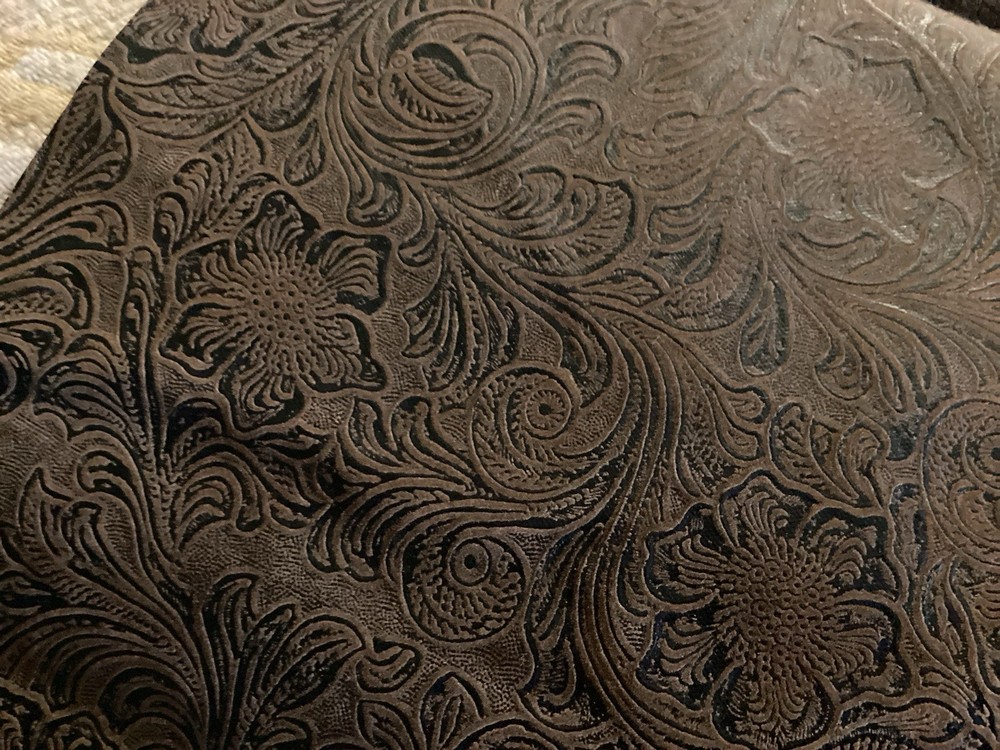 Faux Tooled Floral Embossed 40.5” X 20.5” Cowhide Leathercraft Fabric