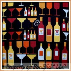 BonEful Fabric FQ Cotton Quilt VTG Food Wine Red Bottle Glass Bar Cheers Wedding
