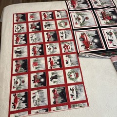 Christmas Red & White Truck Fabric 3 Panels For Quilting Read