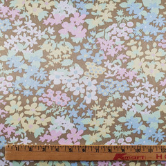 Vintage 70s Polyester Fabric Floral Brown Pastels 82 x 57