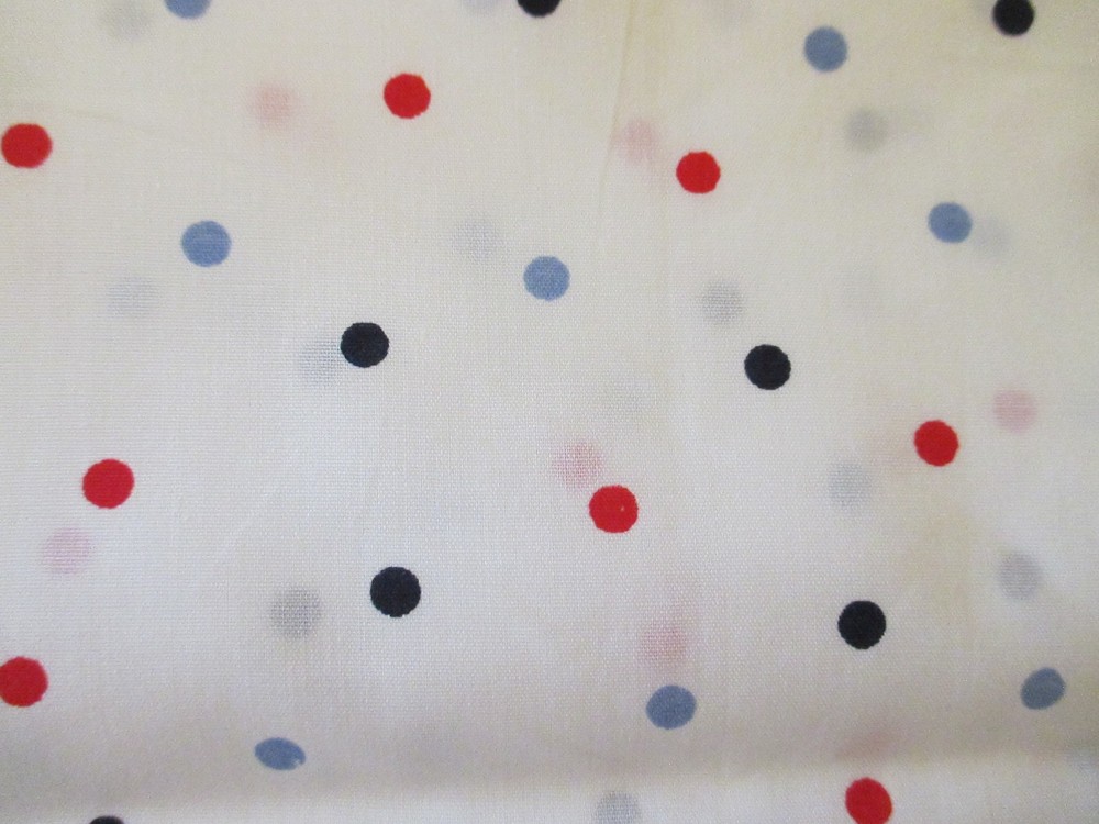 Small Blue Red Black Polka Dots on White Cotton Fabric 1 yd x 44 craft quilt