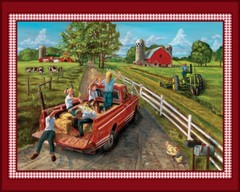 Hayride Farm Pick-up Truck Children Ride Barn 36×44″ Cotton Fabric Panel