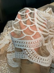 Off White Embroidered Tulle Mesh Fabric 4Yards x 44 Inches for Wedding Dress