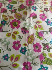 1 Yard Brother Sister Design Studio Fabric Pink Lime White Retro Flower Pattern