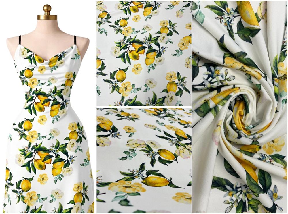 Lemon Floral Scuba Crepe Fabric Stretch Dressmaking Sewing Material 150cm Wide