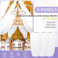 Teruntrue 6 Panel White Ceiling Drapes Wedding Cheesecloth Ceiling Drapes