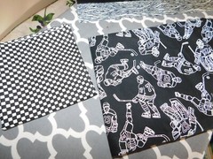 Black and White Fabric Lot Hockey Squares Handmade Rectangle Quilt Block