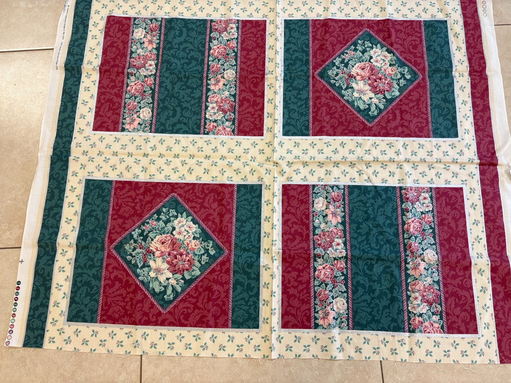 Pink/Green with silver accents cut and sew Placemat panel fabric, 1 yard
