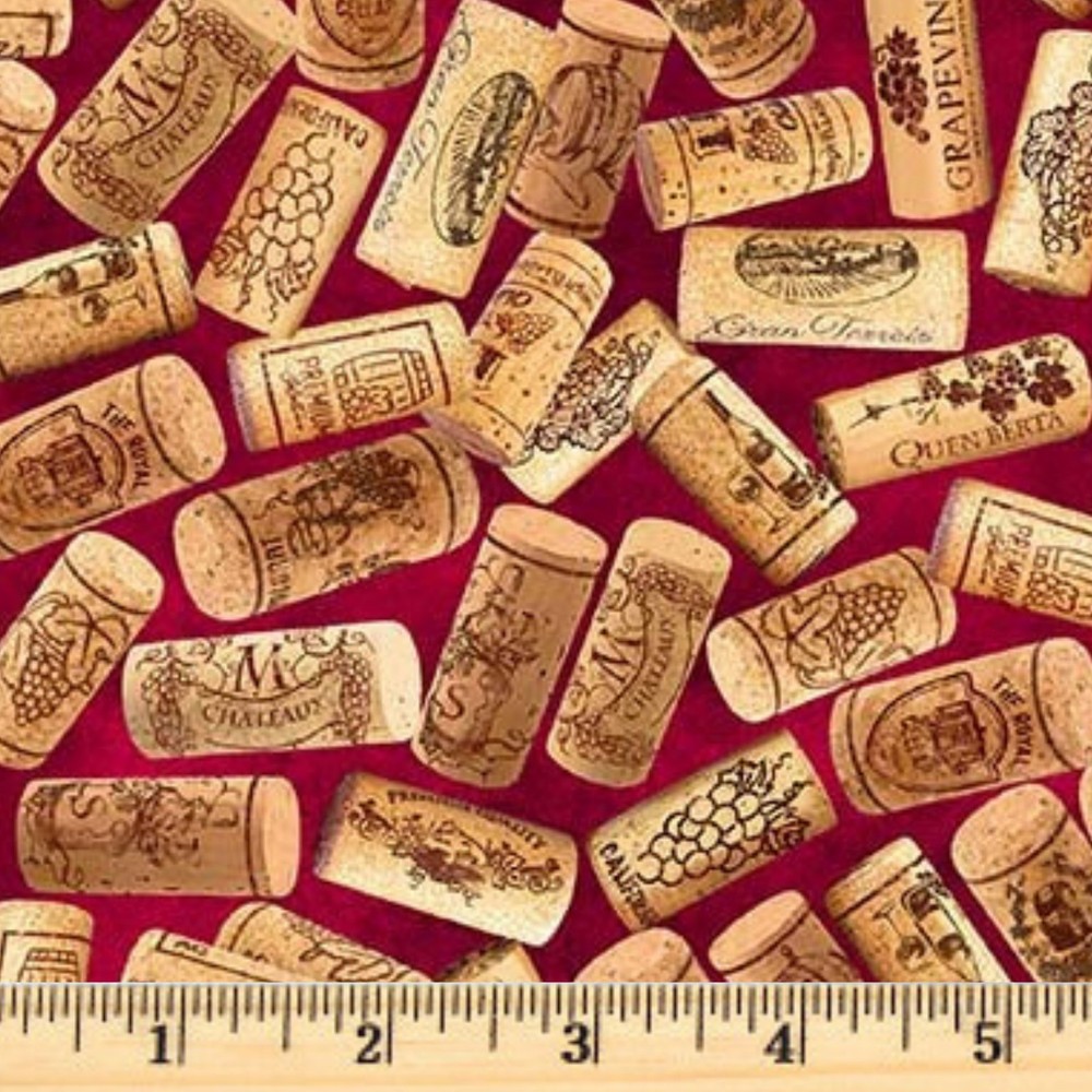 Viva Vino Wine Corks 11563 100% Cotton Fabric By the half yard Continuous cuts