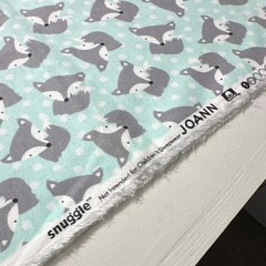 Joann Snuggle Flannel Cotton Fabric Aqua Gray White Fox Print 1 yd.