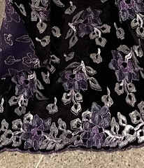 1 Yard Black Silver Purple Velvet Sequins Embroidered Lace Fabric 50” Width