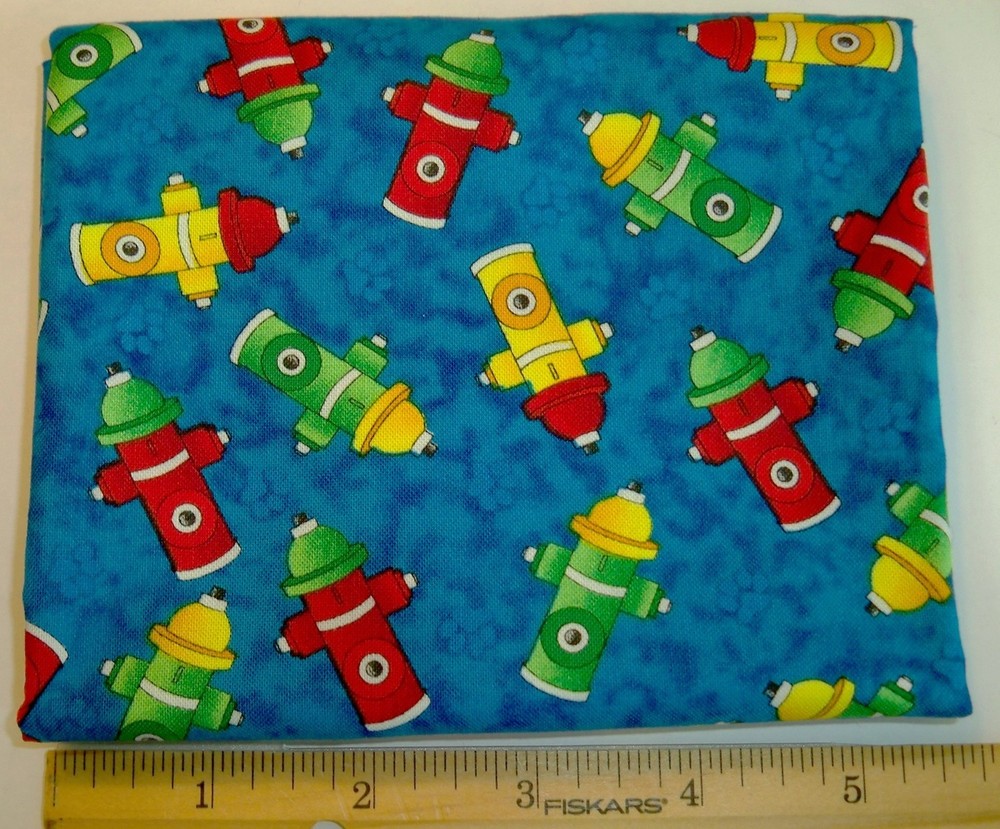 Avlyn “Emergency” Tossed Hydrants and Pawprints on Blue Cotton Fat Quarter
