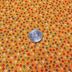 Vtg Concord Petite Floral Fabric Cotton Tangerine Red Blue Green White 1 Yd x 44
