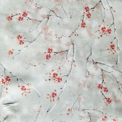 Snow-Dusted Branches & Red Berries on Palest Sage Ramie Linen-Like Shirting