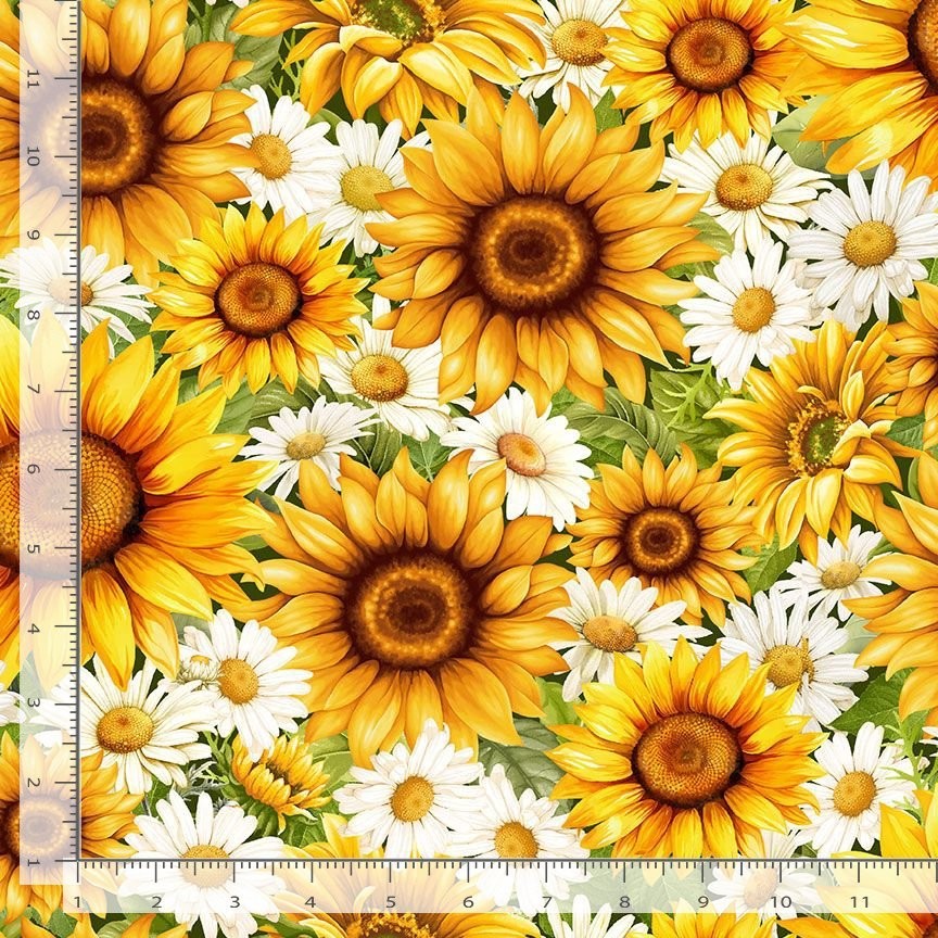 Fleur Sunflower Sunflowers 3883 Cream Allover Timeless Durable Cotton Fabric BTY