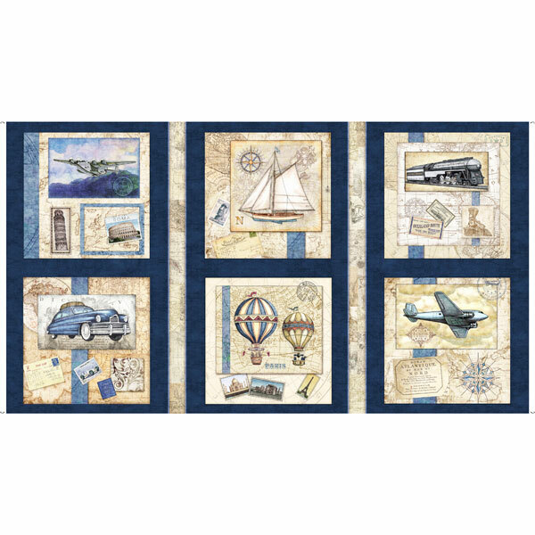 Hot Air Balloon Car Airplane Fabric 24″ X44″ Panel Cotton by QT Wanderlust