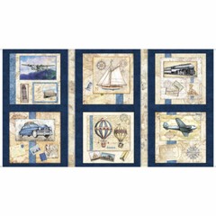 Hot Air Balloon Car Airplane Fabric 24″ X44″ Panel Cotton by QT Wanderlust