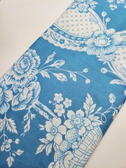 Verna Mosquera Fabric Strawberry Toile Blue Stripe Floral Sew Quilt FAT QUARTER