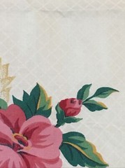Pink Red Flowers White Background Border Cotton Fabric For Tablecloth Chintz 2 Y