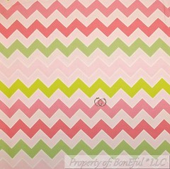 BonEful FABRIC FQ Cotton Quilt Pastel Pink White Green CHEVRON Girl Retro Stripe