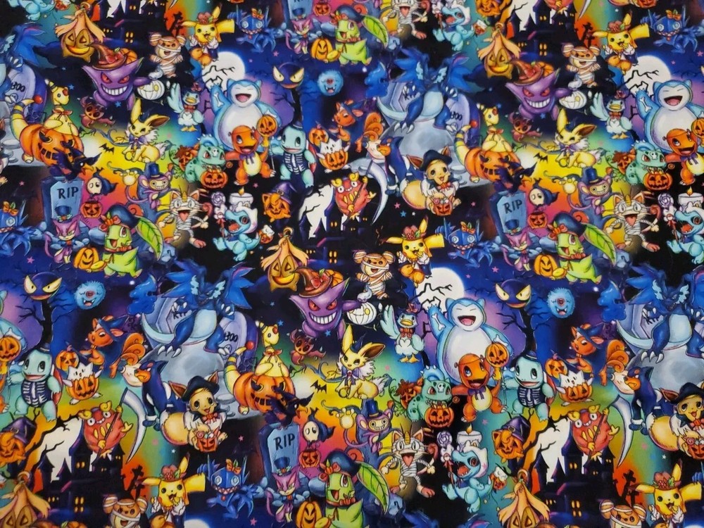 Pokémon Spooky Halloween Fabric- Cotton Spandex Material. New. 63 X 40 Inches.