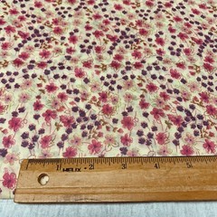 OOP Floral Flowy Lawn Fabric Purple Pink Fuchsia Green On Buttery Cream 2 Yards