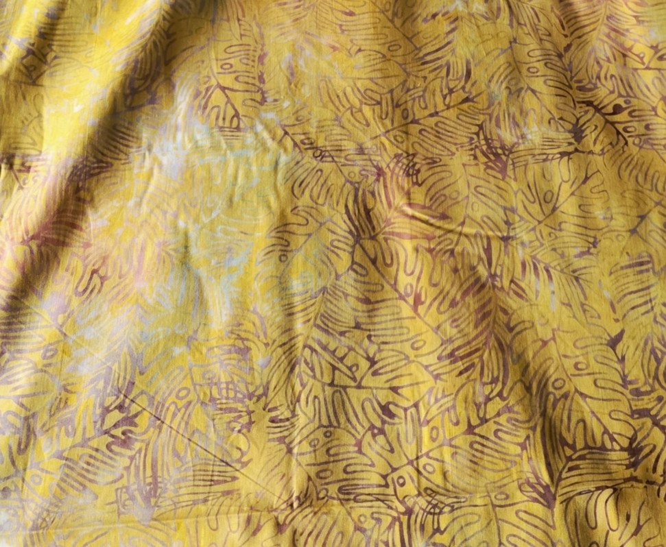 Purple Leaves on Golden Yellow Batik Cotton Shirting – for Shirting/Quilting!