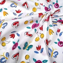 64″ W, Kitschy Print, Red & Yellow on White, Cotton Rich Blend, BTY